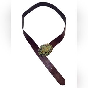 Vintage Eddie Bauer Leather Belt Large Floral Boho Buckle Size Medium